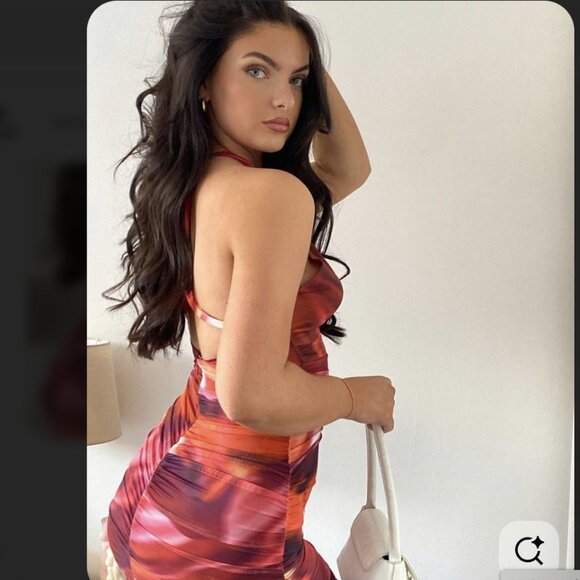 Oh Polly Out Of This World Red Orange Ombré Ruched Bodycon Mini Dress 4 NEW Tags - Picture 2 of 12